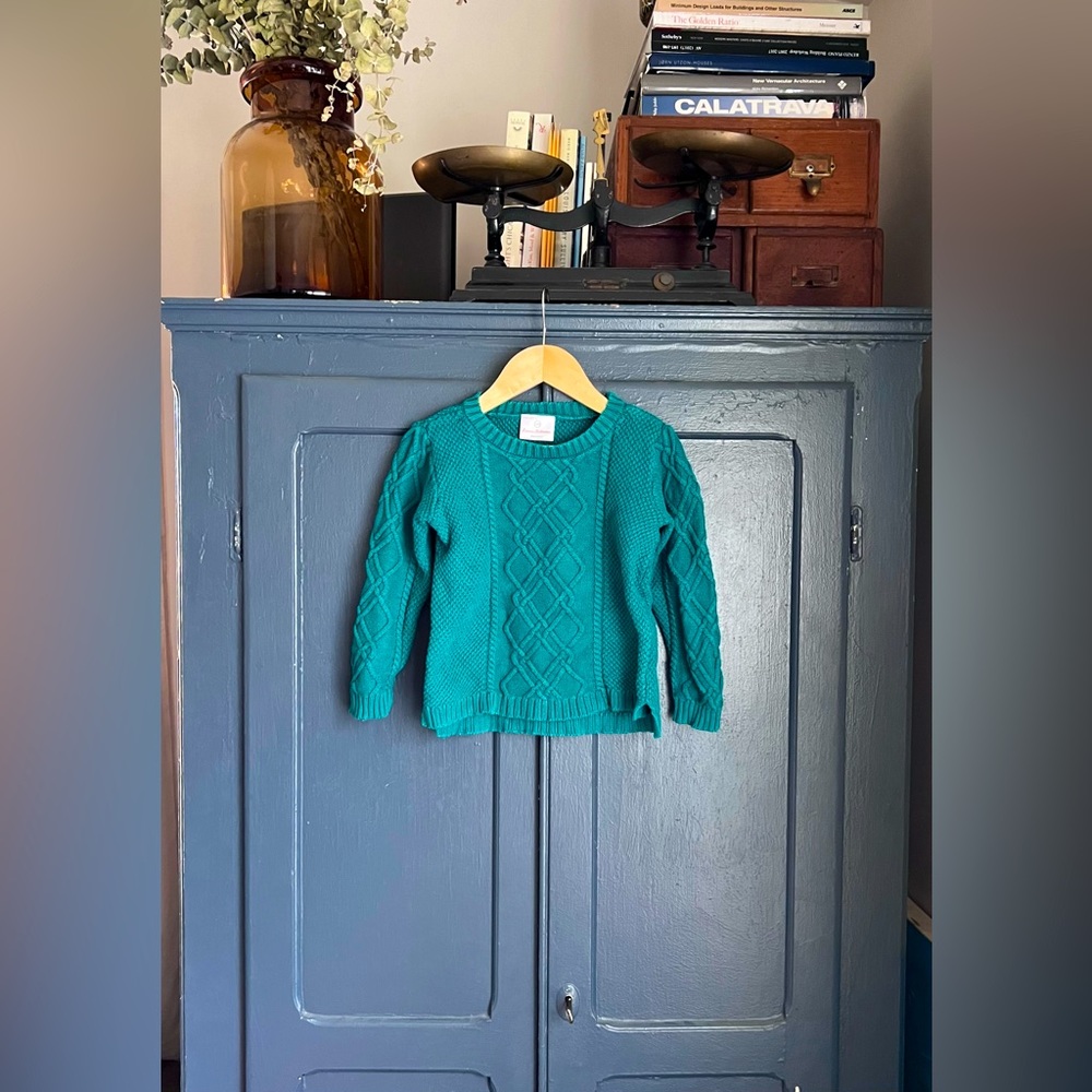 Hanna Andersson 100% Cotton Green Cable Knit Sweater 100 Size 4T